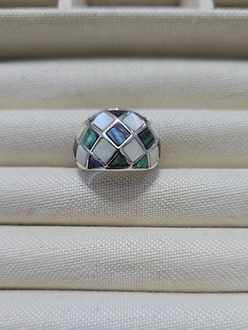 Silver White and Abalone Inlay Dome Ring - Lia Sophia